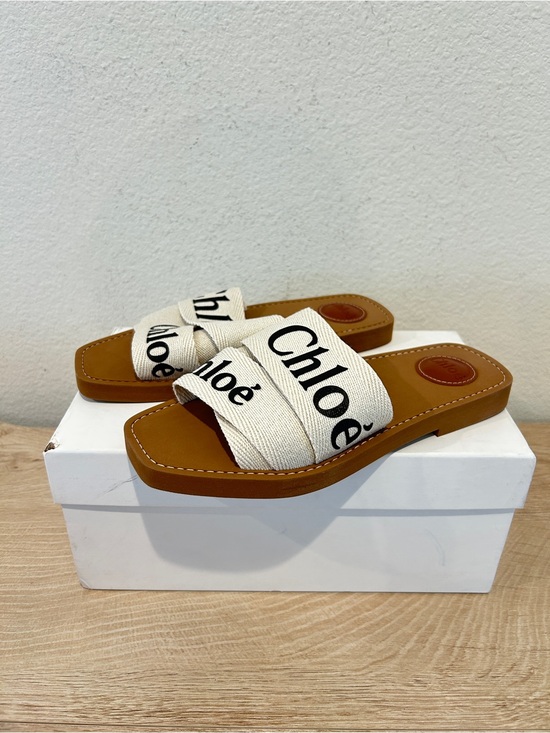 Chloe Shoes - NIB Chloé Women's Woody Logo Slide Sandals White, Size 38, $550 Retail